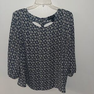 Forever 21 Blue and White 3/4 Sleeve Cut Out Blouse